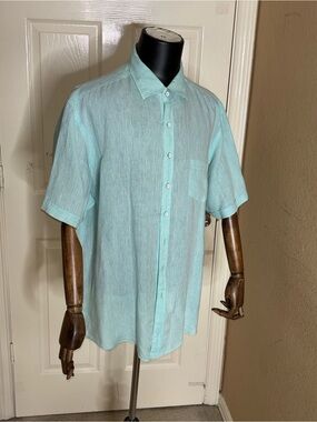RODD & GUNN $168 MSRP LYNN TURQUOISE LINEN S/S SPORT FIT SHIRT. SIZE 3XL